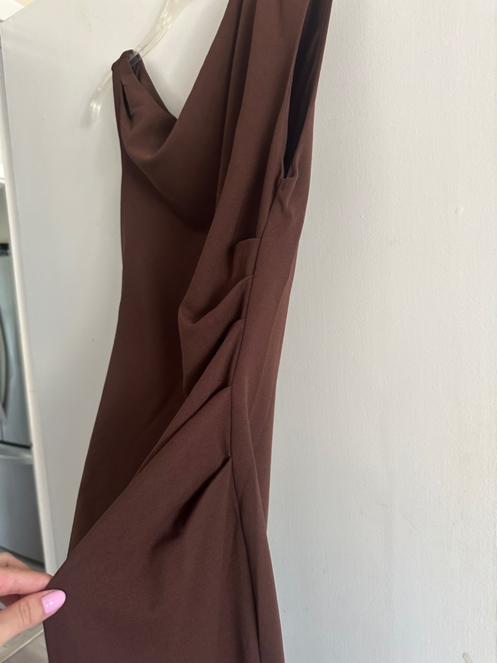 NWT YH & CO Sleek Sleeveless Brown Draped Women’s Dress - Picture 3 of 9